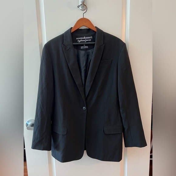 Norma Kamali Blazer Black Boyfriend Jacket Single Button Long Sleeve Size 14 - Picture 3 of 16